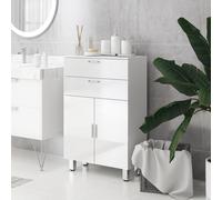 kleankin Meuble de salle de bain avec 2 tiroirs placard à double porte et étagères réglables 60 x 30 x 93 cm blanc brillant