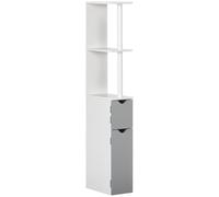 Kleankin Meuble de Salle de Bain Colonne Gain de Place Blanc et Gris | 2 étagères, 2 armoires, colonne en bois, meuble de salle de bain gain de place, pour salon, 15,2x29,8x118 cm