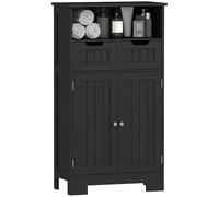 kleankin Meuble de Salle de Bain, Meuble de Rangement avec 2 tiroirs, Niche, Placard avec Porte, étagère réglable, Armoire de Salle de Bain, Cuisine, Salon, 60 x 30 x 109 cm, Noir