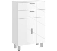 kleankin Meuble de Salle de Bain, Meuble de Rangement avec 2 tiroirs, Placard à Double Porte, étagères réglables et Base surélevée, Armoire Salle de Bain, Salon, Chambre, 60x30x93cm, Blanc Brillant