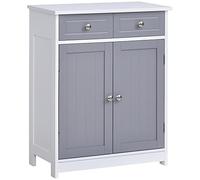 kleankin Meuble bas salle de bain 2 portes 2 tiroirs étagère réglable MDF blanc et gris