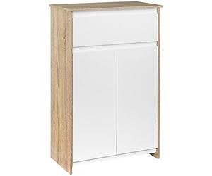 kleankin Meuble de Salle de Bain, Meuble de Rangement avec tiroir et Placard Double Porte, Style Moderne, Armoire de Salle de Bain, Salon, Chambre, 60 x 30 x 90 cm, Blanc et Effet Bois Naturel