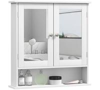 kleankin Meuble de Salle de Bain Mural avec Armoire à 2 Portes, Miroir et étagère Ouverte, Meuble Suspendu avec étagère intérieure réglable et poignées en métal, 56 x 13 x 58 cm, Blanc