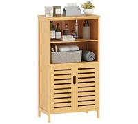 kleankin Meuble de Salle de Bain Placard de Rangement Meuble de Rangement sur peids en Bambou avec 2 Portes et 2 Compartiments - 50 x 29 x 92 cm