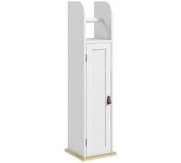 kleankin Meuble de salle de bain porte-papier avec placard et étagères réglables 20x20x80 cm Blanc