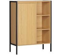 kleankin Meuble de Salle de Bain sur Pied Meuble de Rangement avec 3 niches et 1 Placard fermé - piètement en Acier Noir - 60 x 28 x 80 cm