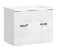 kleankin Meuble de salle de bain suspendu avec lavabo, Meuble 2 portes avec lavabo et charnières Soft Close, 61x40x50cm, Blanc Laqué