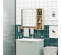 kleankin Meuble Salle de Bain avec Miroir, Armoire Toilettes Murale, Miroir Salle de Bain avec Rangement, Porte-Serviettes, 3 niches, Placard et étagère réglable, 80x15x90 cm Naturel