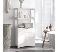 Kleankin Meuble Salle de Bain Blanc Épuré avec Placard 2 Portes, Tiroir et 3 Étagères | Aosom France