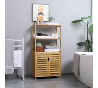 kleankin Meuble salle de bain en bambou, armoire salle de bain sur pied, 2 étagères ouvertes et double porte à lattes, naturel
