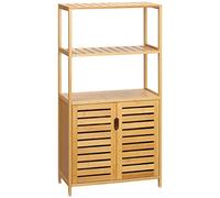 kleankin Meuble Salle de Bain en Bambou, Armoire Salle de Bain sur Pied avec 2 étagères Ouvertes et Double Porte à Lattes, Meuble de Rangement pour Salon, Chambre, Toilette, 60 x 30 x 120 cm, Naturel