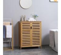 kleankin Meuble salle de bain en bambou armoire salle de bain sur pied avec double porte à lattes, 68 x 32 x 86 cm, naturel