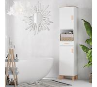 kleankin Meuble Salle de Bain Gain de Place en Bois, Meuble Colonne avec Armoires et Tiroir, 39x30x180cm, Blanc