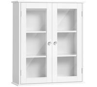 kleankin Meuble Salle de Bain, Meuble de Rangement, Armoire Murale à 2 Portes en Verre avec Étagères Intérieures et Étagères Réglables 55 x 20 x 65 cm Blanc