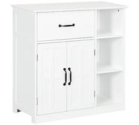 kleankin Meuble Salle de Bain sur Pied avec Double Porte, tiroir et Compartiments Ouverts, étagère Ajustable, Armoire Salle de Bain pour Salon et Toilettes, 80x34x81cm, Blanc