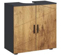 kleankin Meuble sous Lavabo 60 x 30 x 60 cm Gris Anthracite Aspect Bois | Meuble de Salle de Bain, 2 Portes, Étagère Réglable, Armoire de Rangement pour Vasque