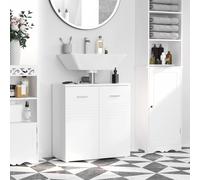 kleankin Meuble Sous Lavabo à 2 Portes, Armoire Gain de Place pour Lavabo en Bois avec Tablette Réglable, Blanc Brillant