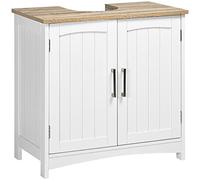kleankin Meuble sous lavabo Armoire de sol pour salle de bain en bois avec 2 portes et étagère intérieure réglable Style moderne Charge 40 kg 60 x 30 x 60 cm Blanc