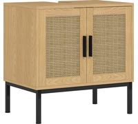 kleankin Meuble sous-lavabo avec compartiment de rangement, meuble sous-lavabo avec aspect rotin, 60 x 39 x 60 cm