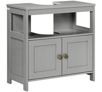 kleankin Meuble sous lavabo avec double porte, meuble de rangement moderne pour salle de bain avec étagères, gris clair