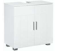 kleankin Meuble sous lavabo de salle de bain 2 portes battantes avec 1 étagère réglable, sur pied dim. 60L x 30l x 60H cm - MDF Blanc