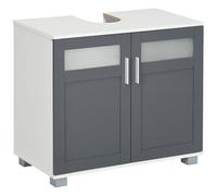 kleankin Meuble sous lavabo, Meuble Salle de Bain, Meuble de Rangement avec 2 portes en verre trempé et étagère réglable 69 x 35 x 59 cm Blanc et gris