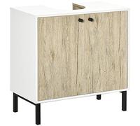 kleankin Meuble sous lavabo Moderne 60 x 30 x 60 cm Blanc et Couleur Bois