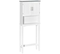 Kleankin Meuble WC avec Dessus de Toilette, Rangement Salle de Bain, Placard à Double Porte, Étagère Réglable et Compartiments Ouverts, 64 x 22 x 165 cm, Blanc