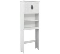 kleankin Meuble WC Dessus de Toilette avec Niches, Double Porte, Blanc | Meuble Toilettes WC Rangement, Armoire de Rangement de Salle de Bain, Étagère Réglable