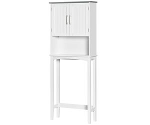 kleankin Meuble WC dessus de toilette avec placard à double porte, étagère réglable et compartiments ouverts, gris