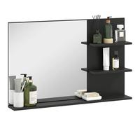 kleankin Miroir de Salle de Bain 2 étagères latérales 75x10x48 cm Noir | Étagère inférieure, miroir mural, MDF et verre.
