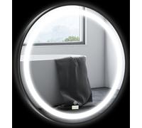 kleankin miroir de salle de bain, Ø60cm miroir de salle de bain LED avec 3 couleurs de lumière, miroir mural avec fonction tactile, fonction mémoire, IP44, noir