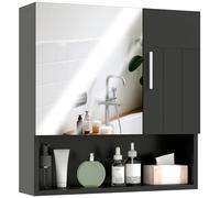 kleankin Miroir de Salle de Bain avec étagères réglables, Miroir de Salle de Bain avec 2 Portes et étagère Ouverte en Bois et Verre, 54x15.2x55.3 cm, Noir