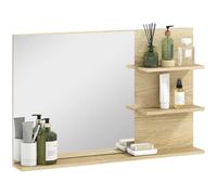 kleankin Miroir de Salle de Bain Moderne avec 2 étagères latérales et Une étagère inférieure, Miroir Mural en MDF et Verre, 75x10x48 cm, Couleur Bois