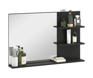 kleankin Miroir de Salle de Bain Moderne avec 2 étagères latérales et Une étagère inférieure, Miroir Mural en MDF et Verre, 75x10x48 cm, Noir
