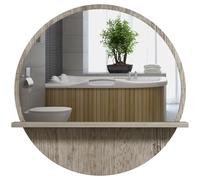 kleankin Miroir de Salle de Bain Mural de 45 cm, Miroir Rond avec étagère, Miroir de Maquillage encadré pour décoration de la Maison, Effet Bois Gris