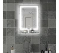 kleankin Miroir Lumineux LED Rectangulaire Mural 70 x 50 cm | Avec Étagère de Salle de Bain, Luminosité Réglable, Anti-Buée, Interrupteur Tactile