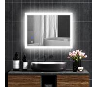 kleankin Miroir Mural Lumineux LED de Salle de Bain 80 x 60 cm Transparent