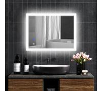 kleankin Miroir Mural Lumineux LED de Salle de Bain - 80 x 60 cm - avec 3 Couleurs, luminosité réglable Interrupteur Tactile système antibuée Transparent