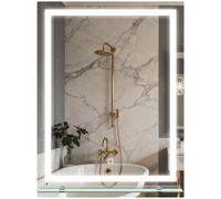 kleankin Miroir pour Salle de Bain 60x80 cm avec 3 Couleurs de Lumière Étagère en Verre Fonction Mémoire et Interrupteur Tactile Argent