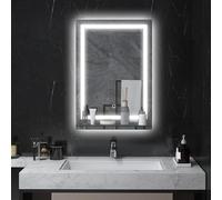 kleankin Miroir rectangulaire lumineux LED miroir mural de salle de bain avec étagère intégrée 3 couleurs luminosité réglable interrupteur tactile dim. 50L x 12l x 70H cm argent