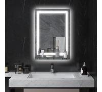 kleankin Miroir rectangulaire Lumineux LED Mural 50L x 12l x 70H cm Argent | Miroir Mural de Salle de Bain, Étagère Intégrée, 3 Couleurs, Luminosité Réglable, Interrupteur Tactile Dim.