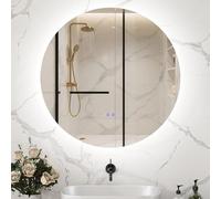 kleankin Miroir rond LED 60 cm mural salle de bain tactile antibuée réglable 29 W – blanc/argent