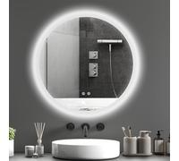 kleankin Miroir Rond Salle de Bain avec éclairage LED Ø 70 cm, Miroir Mural 35W avec Anti-buée, 3 Couleurs réglables, dimmable, Interrupteur Tactile, Fonction mémoire, Blanc et Argent
