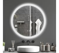 kleankin Miroir rond salle de bain Ø70 cm LED 35W mural anti-buée 3 couleurs dimmable Blanc/Argent