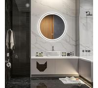 kleankin Miroir Salle de Bain avec Éclairage Ø 70 cm 23W Blanc Argent | Miroir Rond Lumineux, 3 Couleurs, Interrupteur Tactile, Système Antibuée