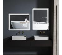 kleankin Miroir Salle de Bain LED 80 x 60 cm Avec Éclairage, Fonction Anti-buée, Grossissant x3m, Luminosité Réglable, Fonction Mémoire, Montage Vertical ou Horizontal