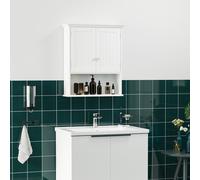 kleankin Mobile Bagno Sospeso avec Armoire à 2 Portes et Etagère Ouverte, Etagère Intérieure Réglable, Blanc