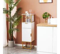 kleankin Mobile Colonne de Salle de Bain avec Tiroir, Placard et Étagère en Bois et Métal, 30x30x105cm, Blanc