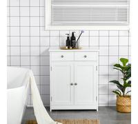 kleankin Mobile Salle de Bains à 2 Portes avec Étagère Réglable et 2 Tiroirs en Bois, 60x30x75 cm, Blanc